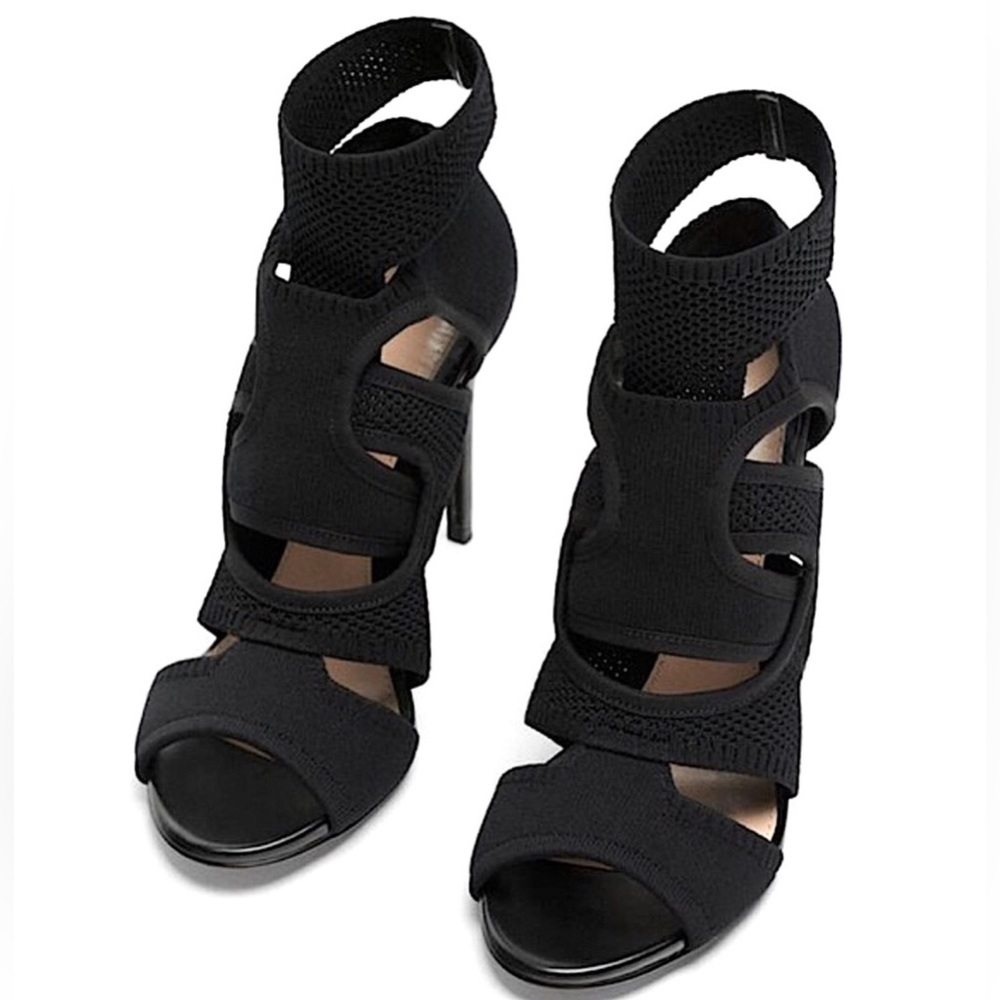 Zara Black Stretch Sandals with Wrap Ankle Strap size 6.5